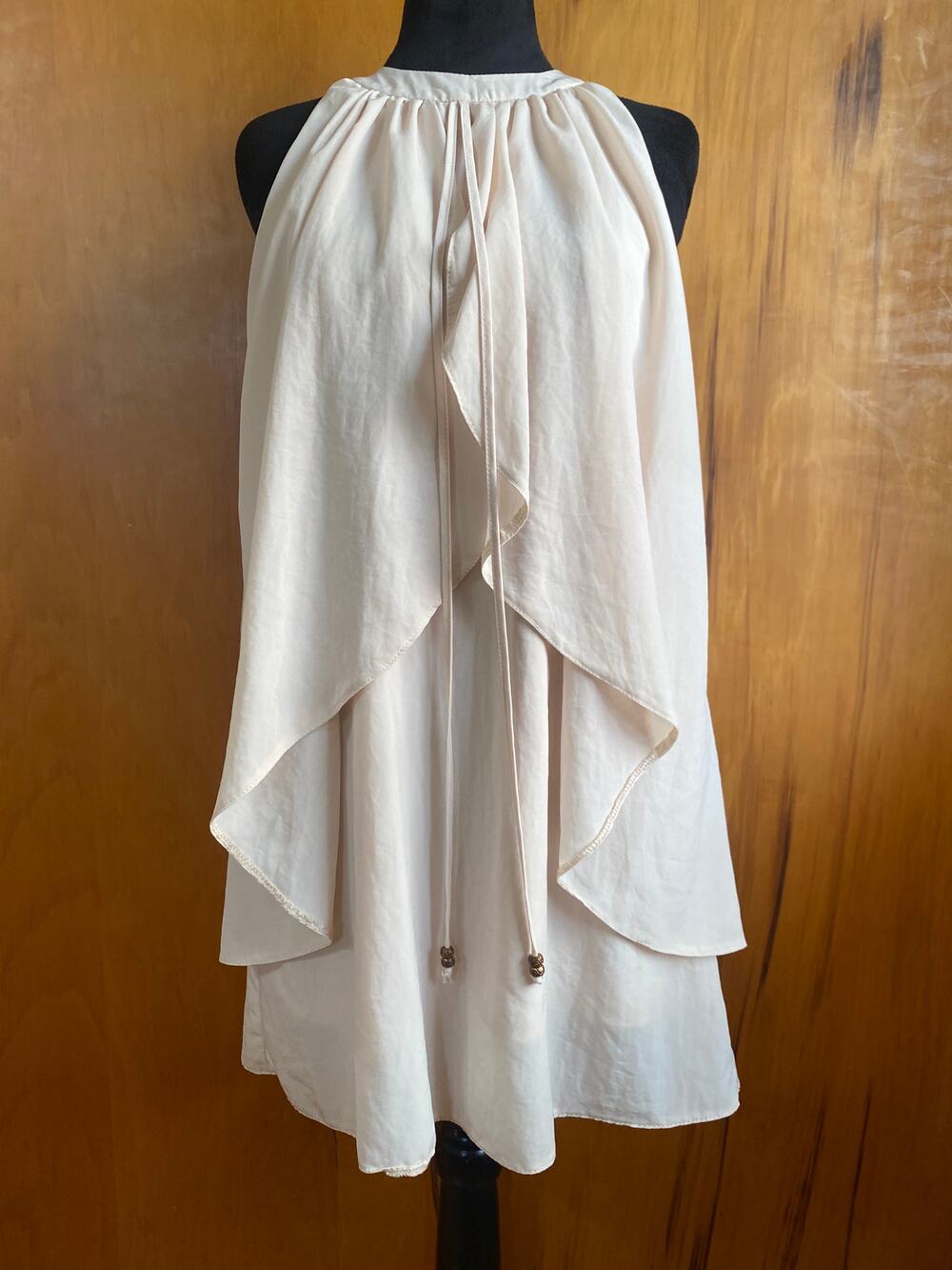 Chelsea Girl Cream Mini Dress Halter Neck Top Neutral Flowy P2P 16"  30” Length